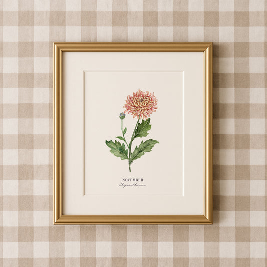 Mums Print - November Birth Flower Print with Names