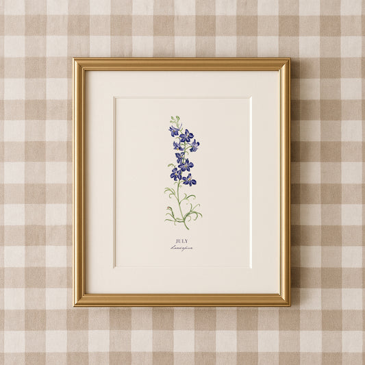 Larkspur Print - July Birth Flower Print with Names