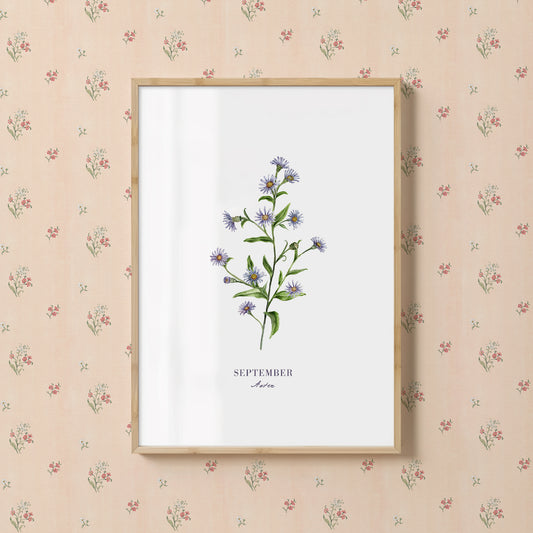 Aster Print - September Birth Flower Print with Names