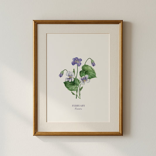 Violets Print - February Birth Flower Print with Names