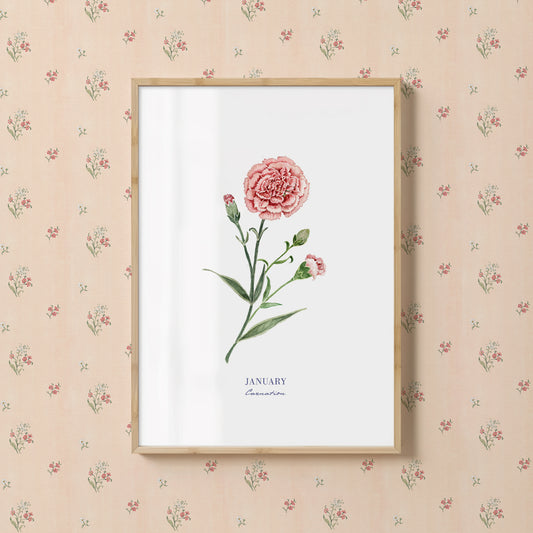 Carnation Print - January Birth Flower Print with Names