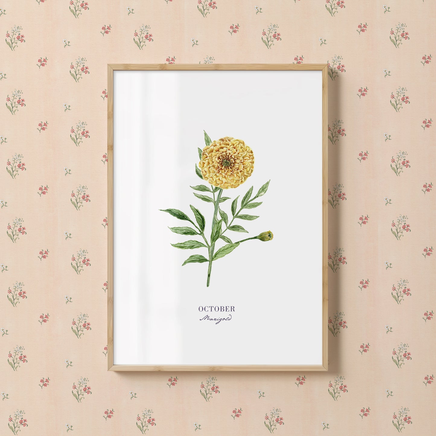 Marigold Print - October Birth Flower Print with Names