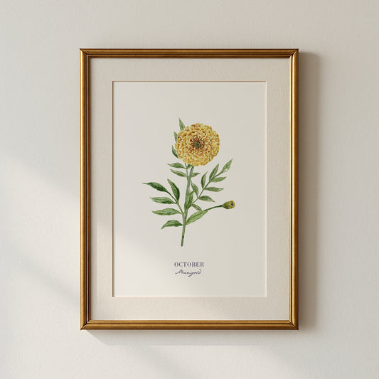 Marigold Print - October Birth Flower Print with Names